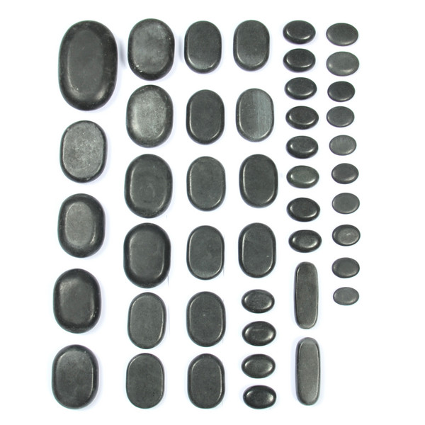 Набор массажных камней из базальта в коробке из бамбука (36 шт) НК-1Б