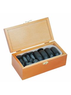 Набор массажных камней из базальта в коробке из бамбука НК-4Б (20 шт)