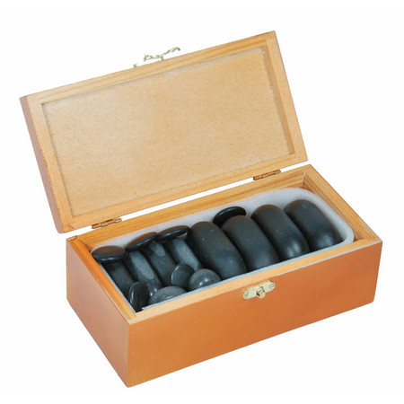 Набор массажных камней из базальта в коробке из бамбука НК-4Б (20 шт)