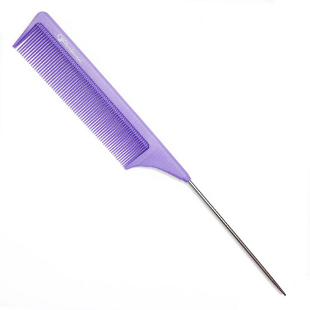 Gera Professional Расческа карбоновая для стрижки волос, металлический хвостик, цвет фиолетовый