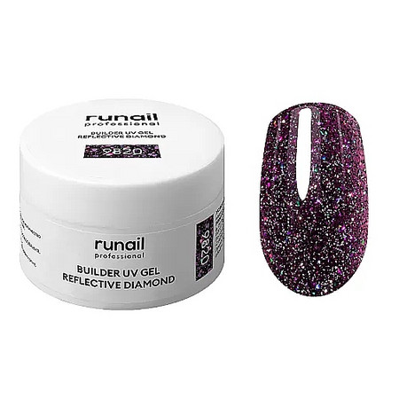 RuNail Моделирующий УФ-гель светоотражающий BUILDER UV GEL REFLECTIVE DIAMOND, 15 г №9820