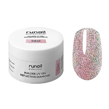 RuNail Моделирующий УФ-гель светоотражающий BUILDER UV GEL REFLECTIVE DIAMOND, 15 г №9819