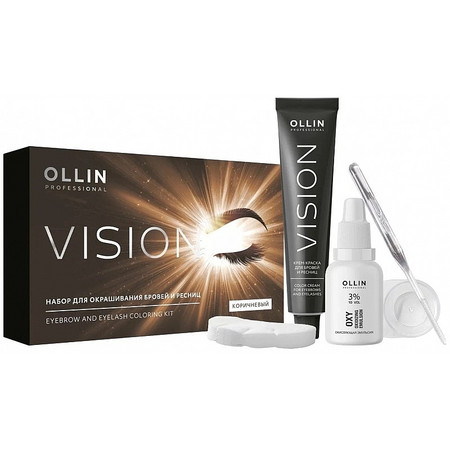 OLLIN VISION SET brown (коричневый) Крем-краска для бровей и ресниц 20мл (в наборе) 