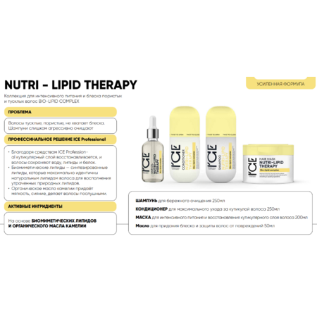 ICE PRO NUTRI-LIPID THERAPY Масло для питания и блеска волос, 50 мл.