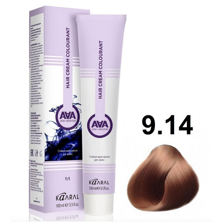 KAARAL AAA Hair crem colorant 9.14 очень светлый пепельно-карамельный блондин 100мл