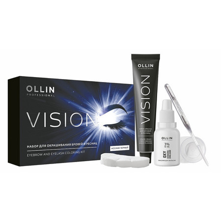 OLLIN VISION SET иссиня-черный Крем-краска для бровей и ресниц 20мл (в наборе)