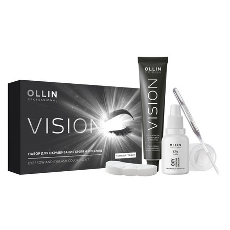 OLLIN VISION SET темный графит Крем-краска для бровей и ресниц 20мл (в наборе) 