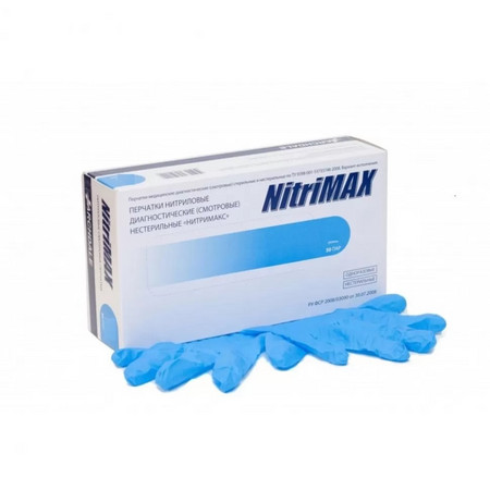 Перчатки однораз.нитриловые NitriMax голубые, 3 г. M 50 пар/уп. - 1 пара 